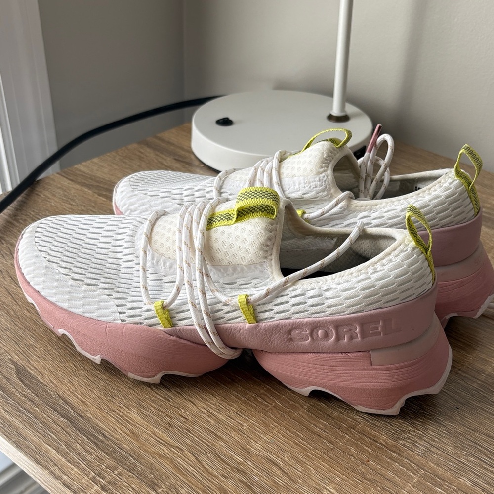 Sorel Pink and White Sneakers with Yellow Highlights